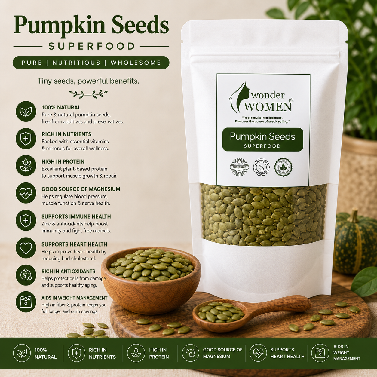 100% Organic Green Pumpkin Seeds 250g
